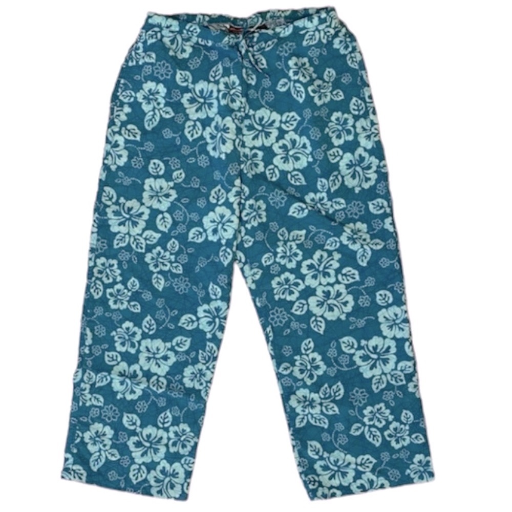 LL Bean Blue Teal Tropical Wide Leg Nylon Cropped Pants NWOT